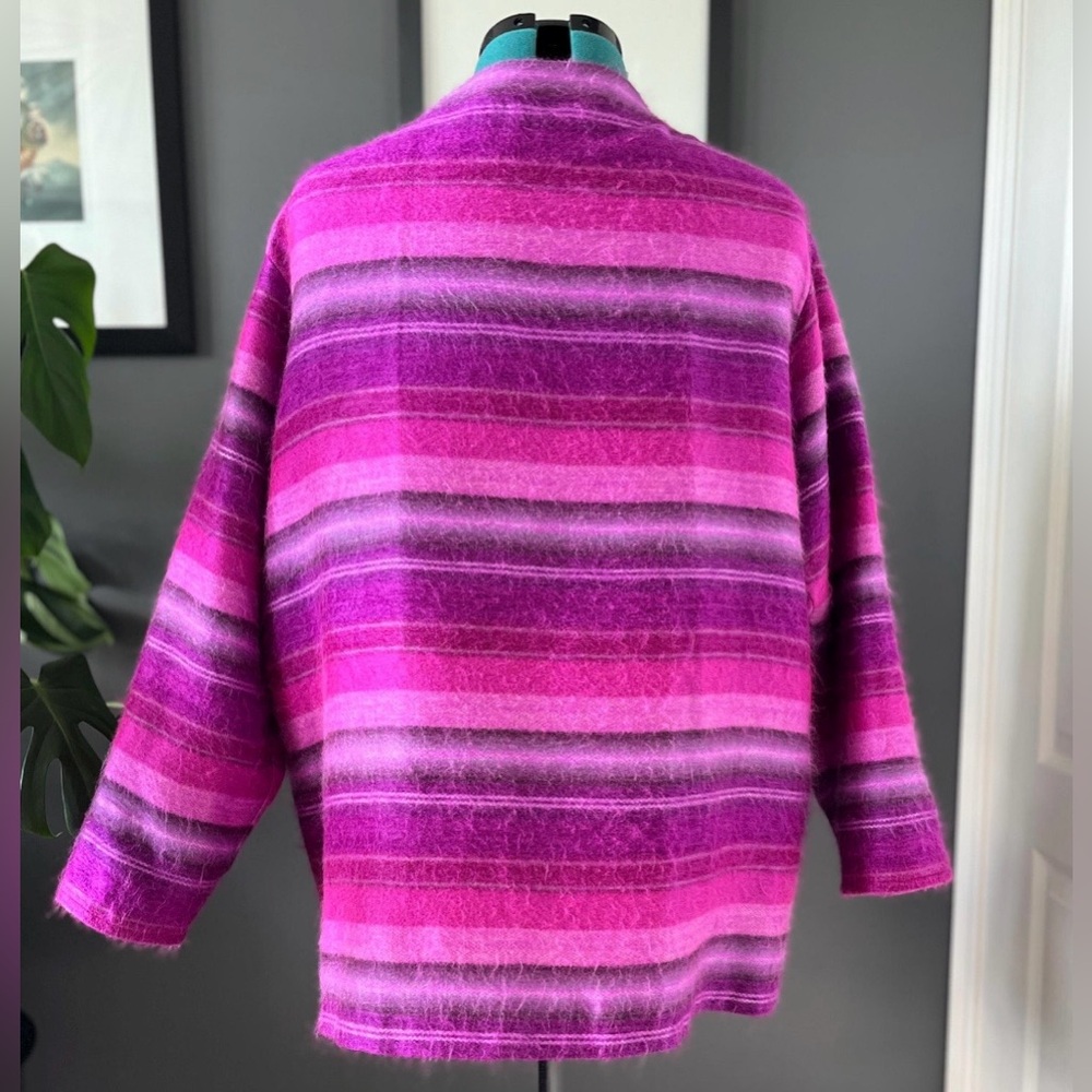 Upcycled alpaca wool-blend blanket cardigan, ladies' size M-L - Picture 4 of 10